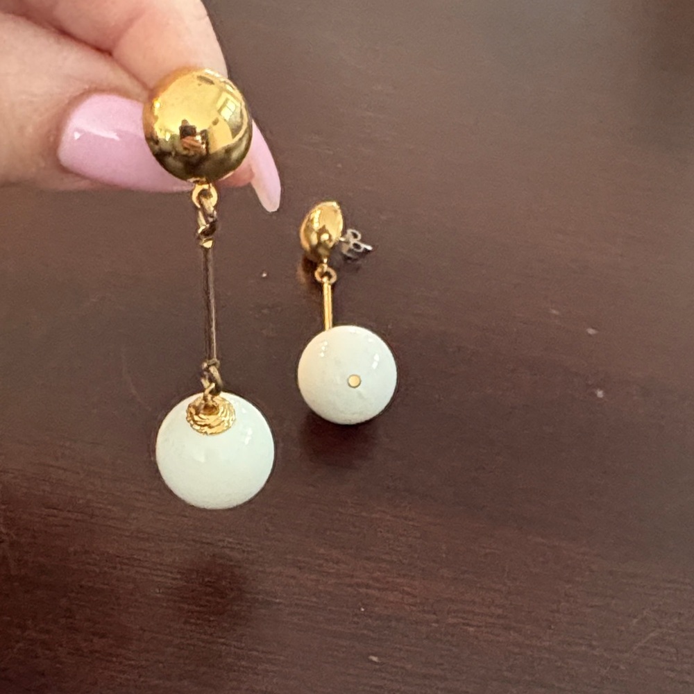 Gold and White Dangle Earrings - Picture 3 of 4